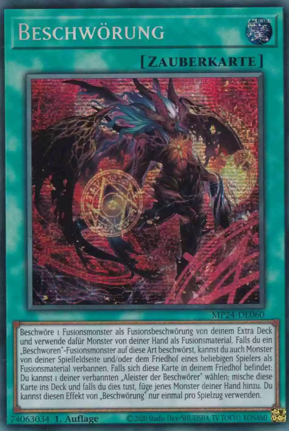 Beschwörung (alternativ art) MP24-DE060 ist in Prismatic Secret Rare Yu-Gi-Oh Karte aus 25th Anniversary Tin Dueling Mirrors 1.Auflage