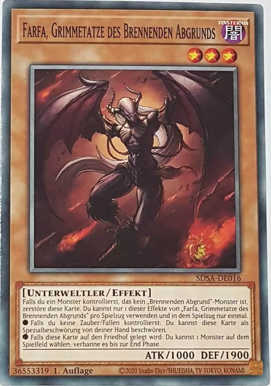 Farfa, Grimmetatze des Brennenden Abgrunds SDSA-DE016 ist in Common Yu-Gi-Oh Karte aus Sacred Beasts 1.Auflage