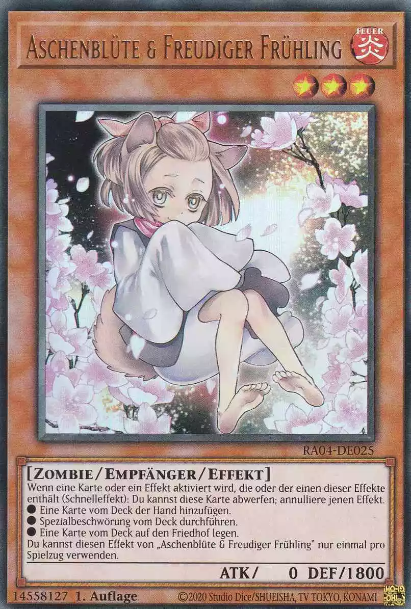 Aschenblüte & Freudiger Frühling RA04-DE025 ist in Ultra Rare Yu-Gi-Oh Karte aus Quarter Century Stampede 1.Auflage