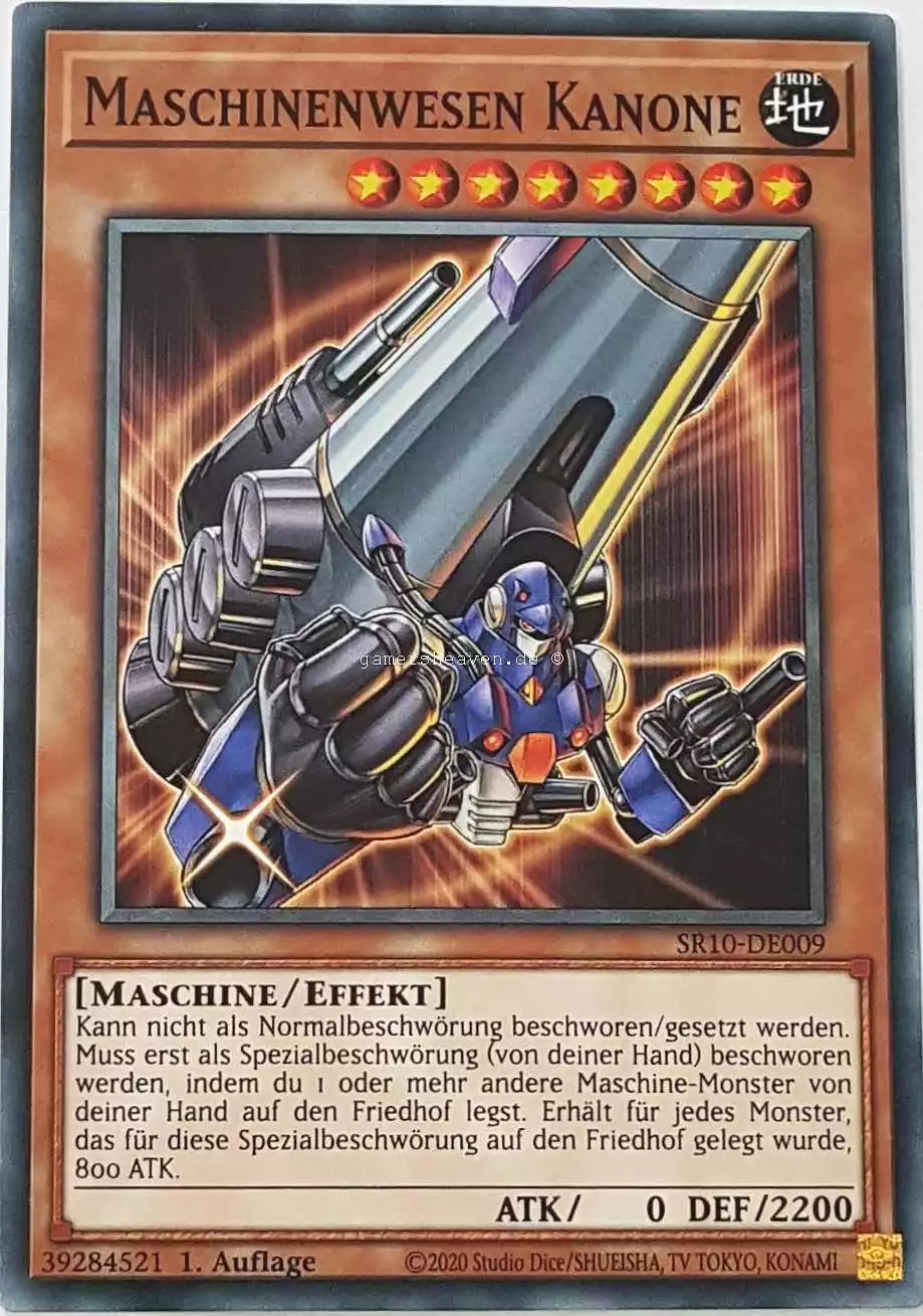 Maschinenwesen Kanone SR10-DE009 ist in Common Yu-Gi-Oh Karte aus Structure Deck: Mechanized Madness 1.Auflage