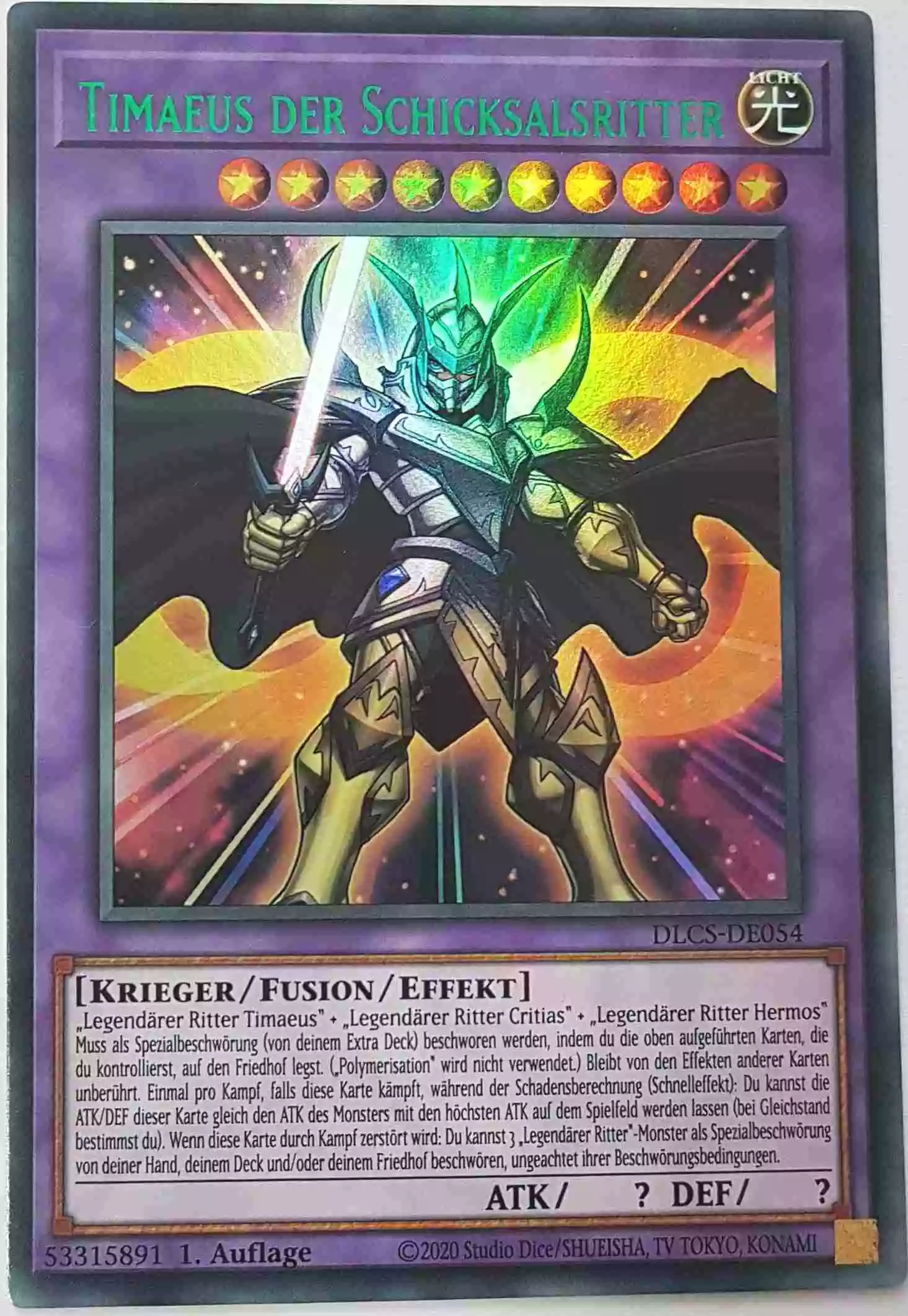 Timaeus der Schicksalsritter (grün) DLCS-DE054-G ist in Colorful Ultra Rare Yu-Gi-Oh Karte aus Dragons of Legend The Complete Series 1.Auflage