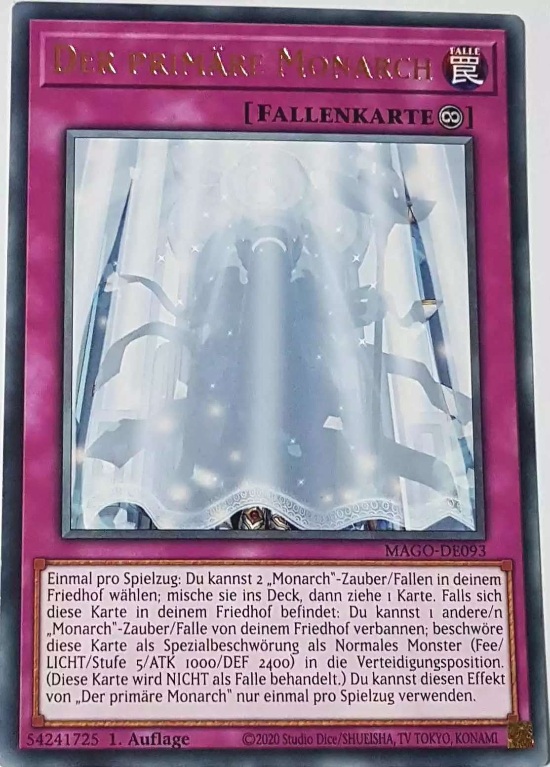 Der primäre Monarch MAGO-DE093 ist in Gold Rare Yu-Gi-Oh Karte aus Maximum Gold 1. Auflage
