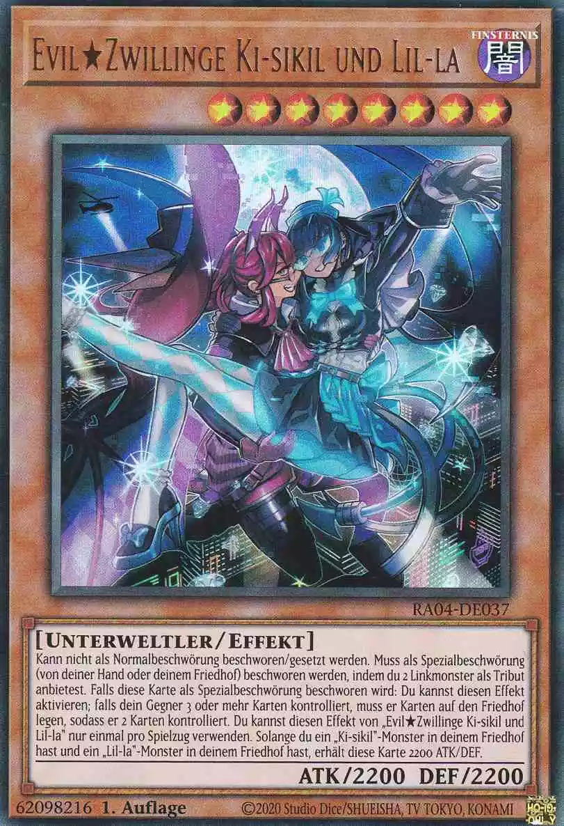 Evil★Zwillinge Ki-sikil und Lil-la Ultra Rare RA04-DE037 Yugioh Karte Evil★Zwillinge Ki-sikil und Lil-la RA04-DE037 ist in Ultra Rare Yu-Gi-Oh Karte aus Quarter Century Stampede 1.Auflage