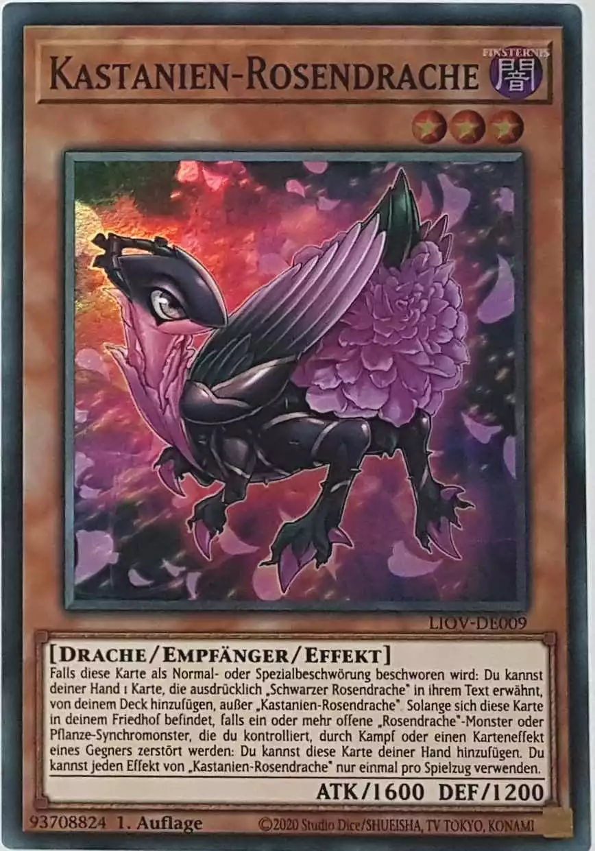 Kastanien-Rosendrache LIOV-DE009 ist in Super Rare Yu-Gi-Oh Karte aus Lightning Overdrive 1.Auflage