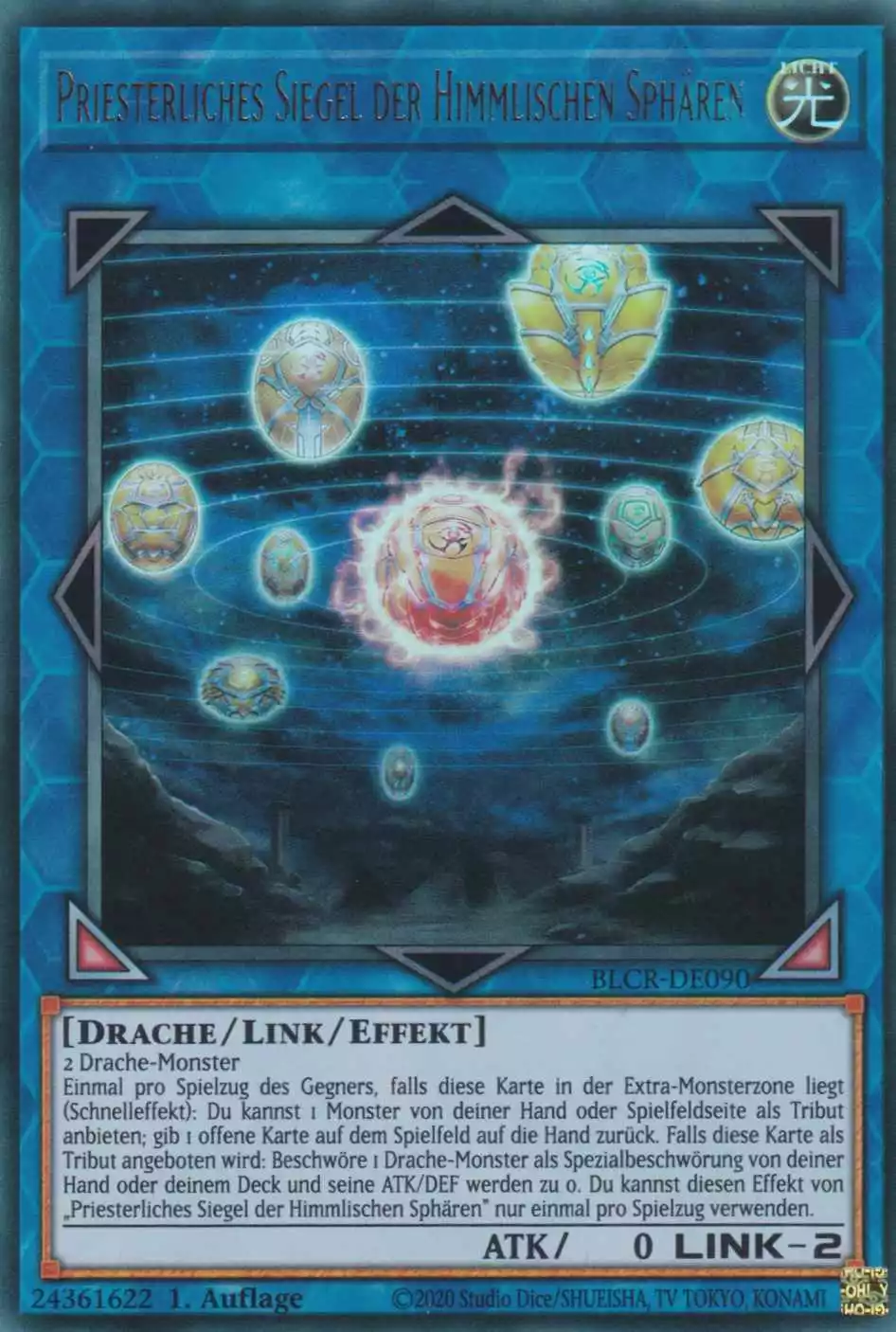 Priesterliches Siegel der Himmlischen Sphären BLCR-DE090 ist in Ultra Rare Yu-Gi-Oh Karte aus Battles of Legend Crystal Revenge 1.Auflage