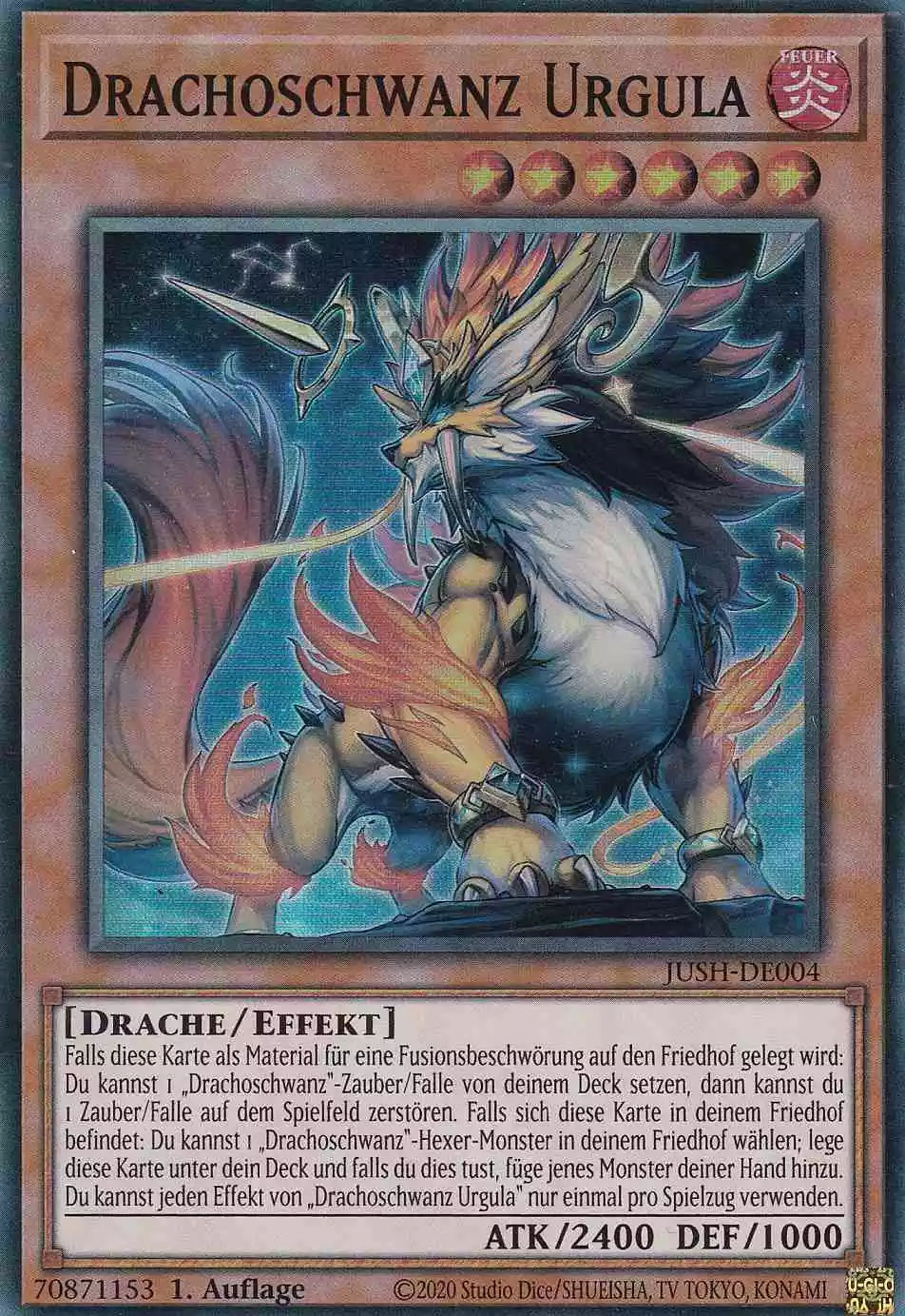 Drachoschwanz Urgula JUSH-DE004 ist in Super Rare Yu-Gi-Oh Karte aus Justice Hunters 1.Auflage