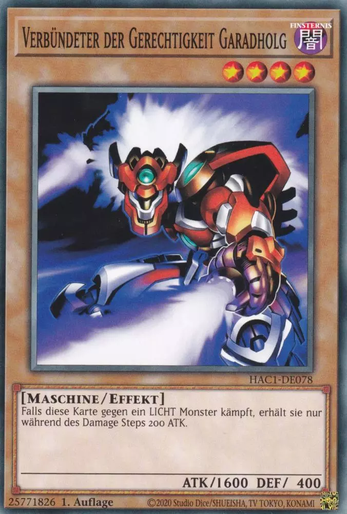 Verbündeter der Gerechtigkeit Garadholg HAC1-DE078 ist in Common Yu-Gi-Oh Karte aus Hidden Arsenal Chapter 1 1.Auflage