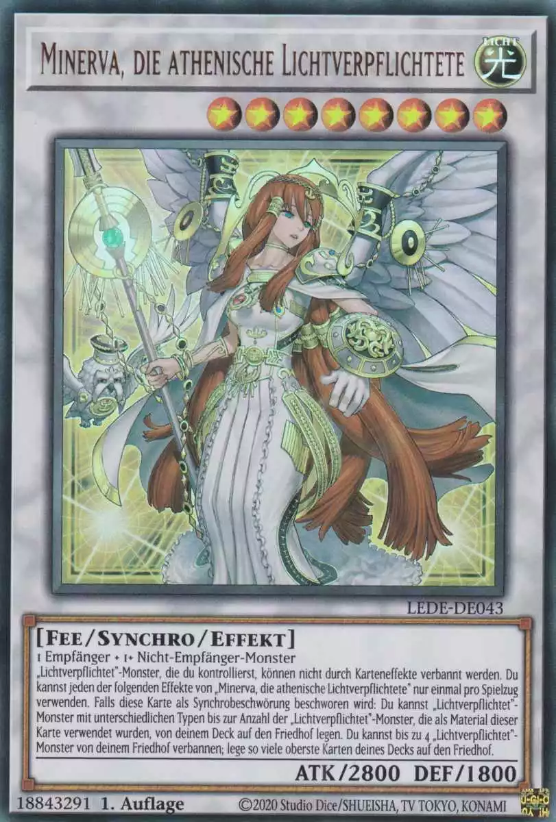 Minerva, die athenische Lichtverpflichtete LEDE-DE043 ist in Ultra Rare Yu-Gi-Oh Karte aus Legacy Of Destruction 1.Auflage