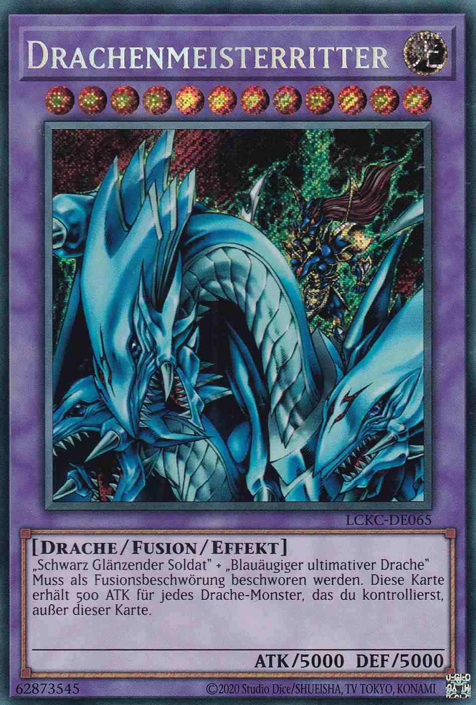Drachenmeisterritter Secret Rare LCKC-DE065 Yugioh Karte Drachenmeisterritter LCKC-DE065 ist in Secret Rare Yu-Gi-Oh Karte aus Legendary Collection Kaiba unlimitiert