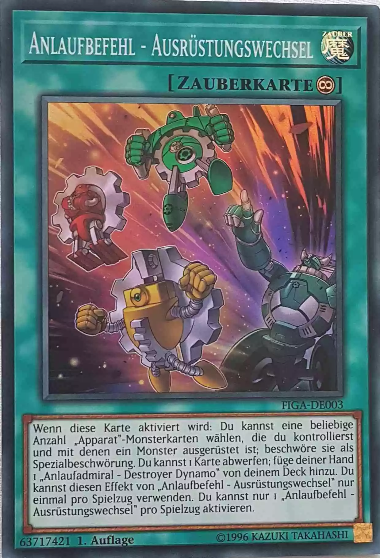 Anlaufbefehl - Ausrüstungswechsel FIGA-DE003 ist in Super Rare Yu-Gi-Oh Karte aus Fists of the Gadgets 1.Auflage