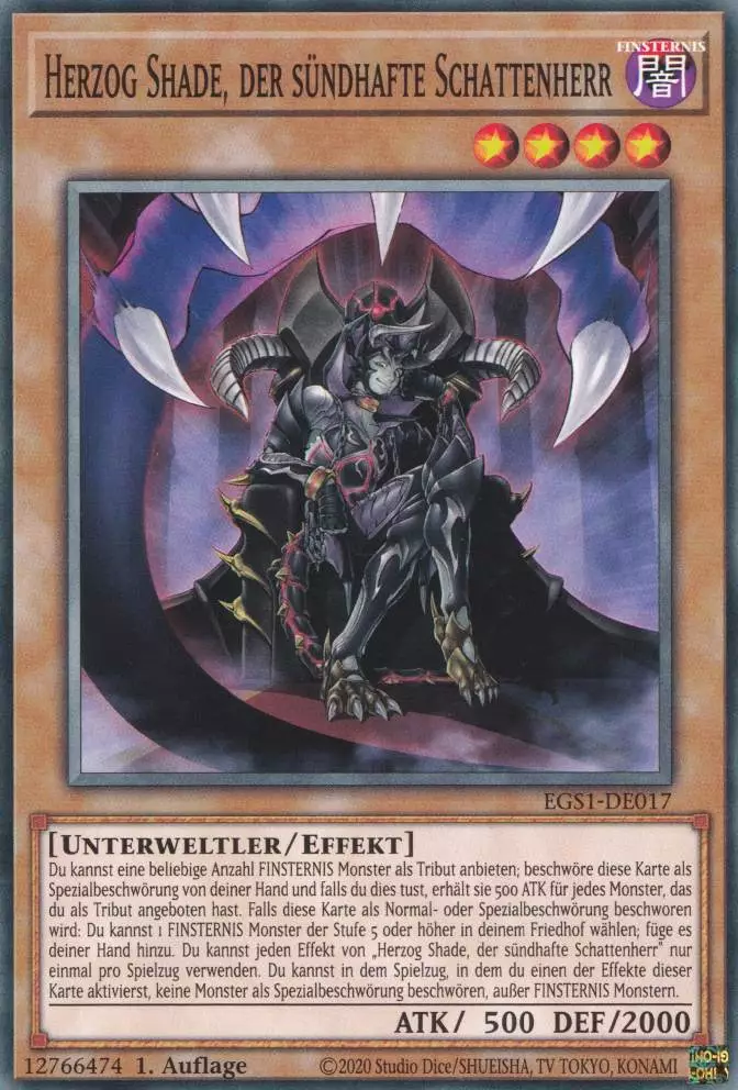 Herzog Shade, der sündhafte Schattenherr EGS1-DE017 ist in Common Yu-Gi-Oh Karte aus God Deck Slifer 1.Auflage