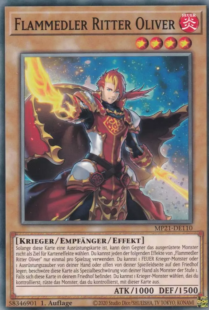 Flammedler Ritter Oliver MP21-DE110 ist in Common Yu-Gi-Oh Karte aus Tin of Ancient Battles 1.Auflage