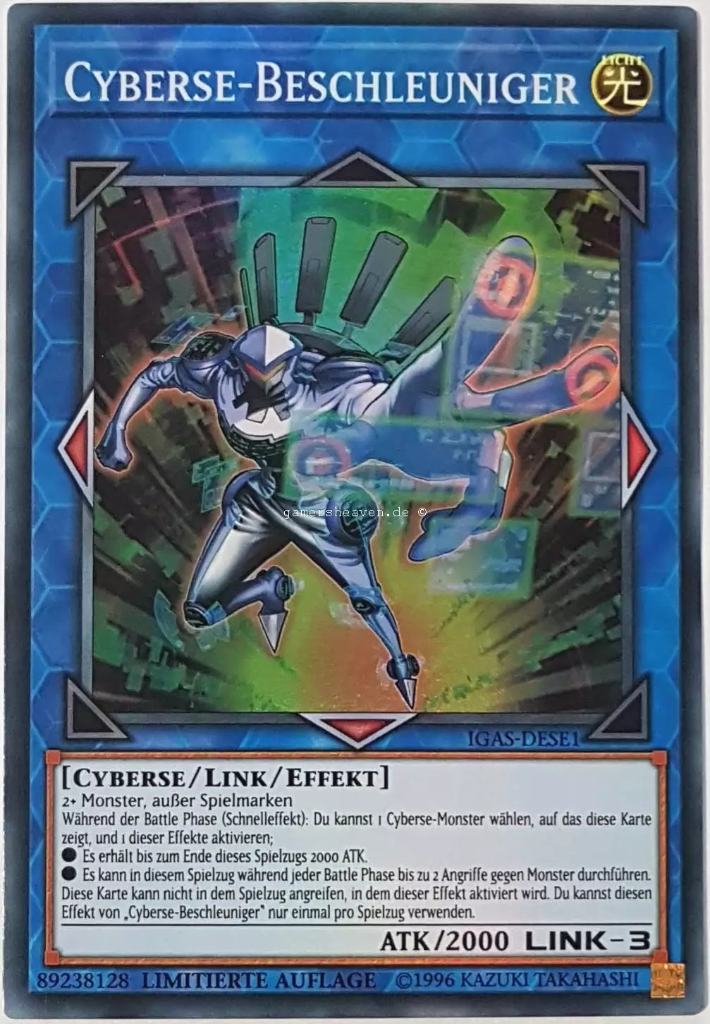 Cyberse-Beschleuniger IGAS-DESE1 ist in Super Rare Yu-Gi-Oh Karte aus Ignition Assault 1.Auflage