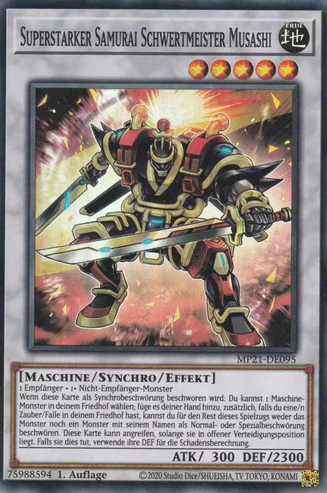 Superstarker Samurai Schwertmeister Musashi MP21-DE095 ist in Super Rare Yu-Gi-Oh Karte aus Tin of Ancient Battles 1.Auflage