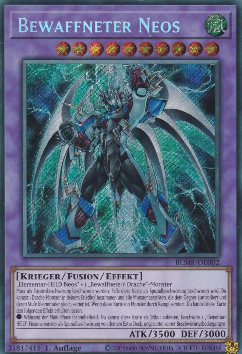 Bewaffneter Neos BLMR-DE002 ist in Secret Rare Yu-Gi-Oh Karte aus Battles of Legend Monstrous Revenge 1.Auflage