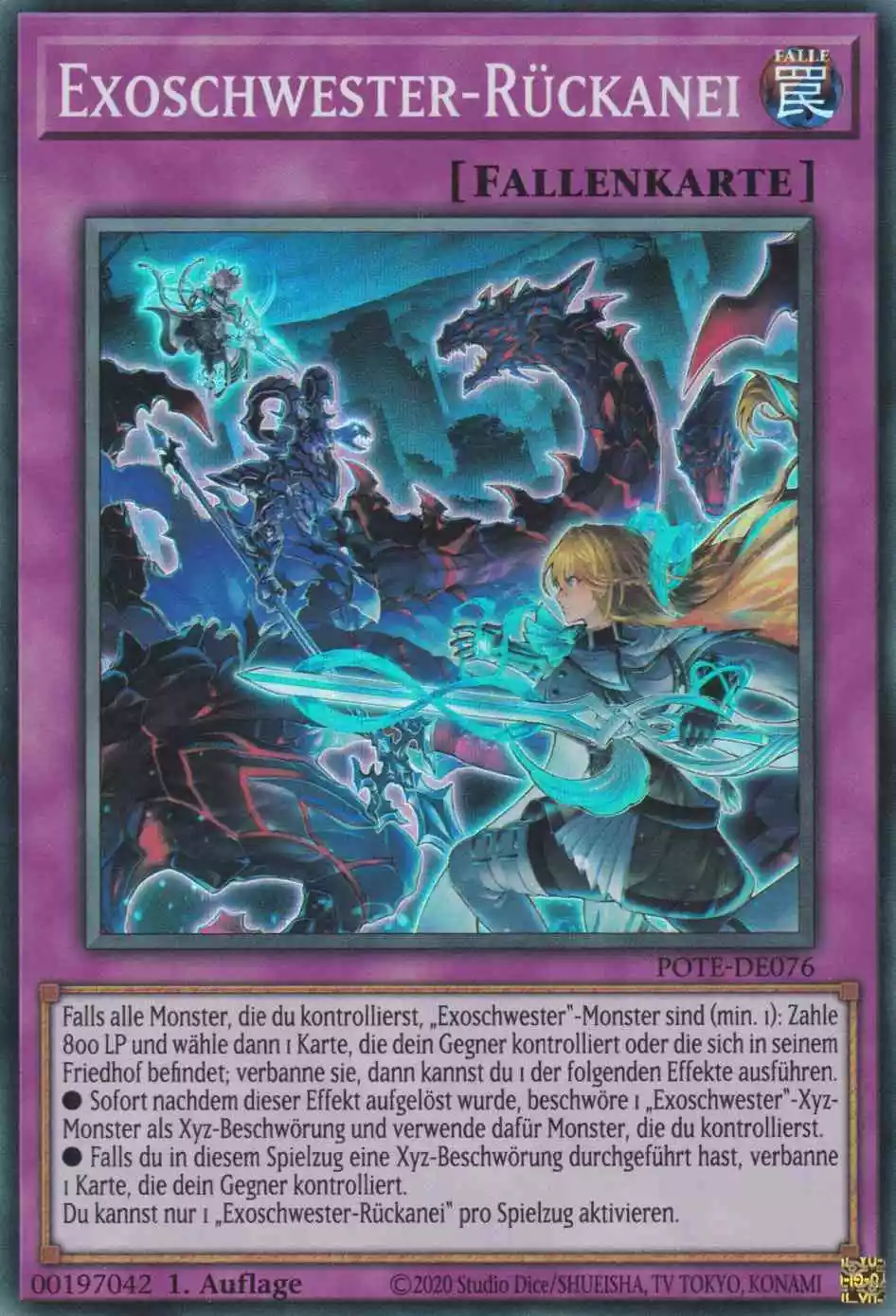 Exoschwester-Rückanei POTE-DE076 ist in Super Rare Yu-Gi-Oh Karte aus Power of the Elements 1.Auflage