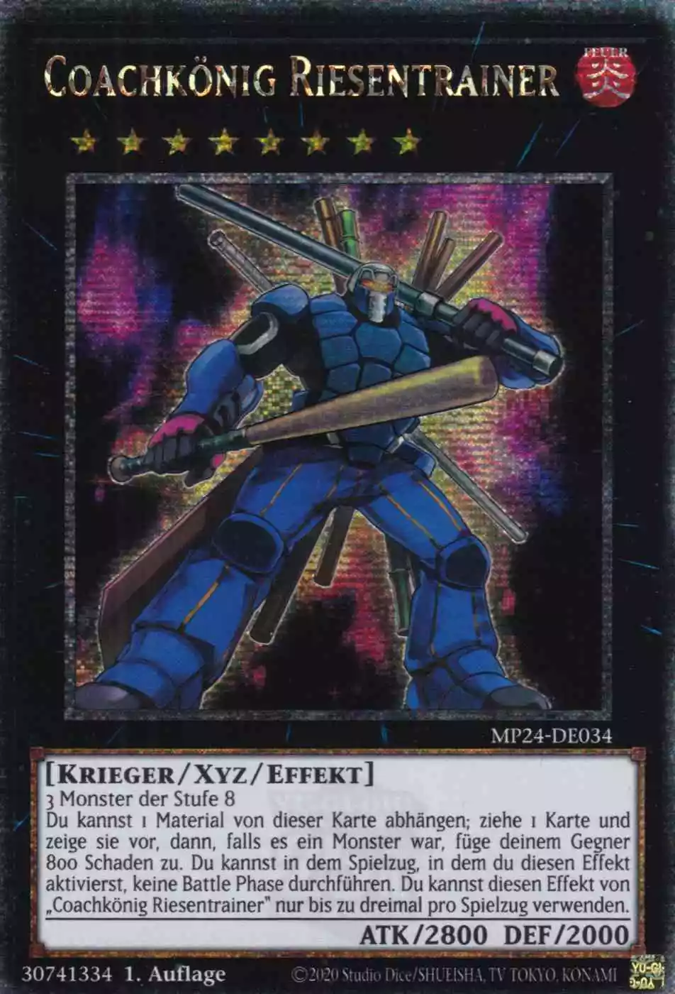 Coachkönig Riesentrainer MP24-DE034 ist in Quarter Century Secret Rare Yu-Gi-Oh Karte aus 25th Anniversary Tin Dueling Mirrors 1.Auflage