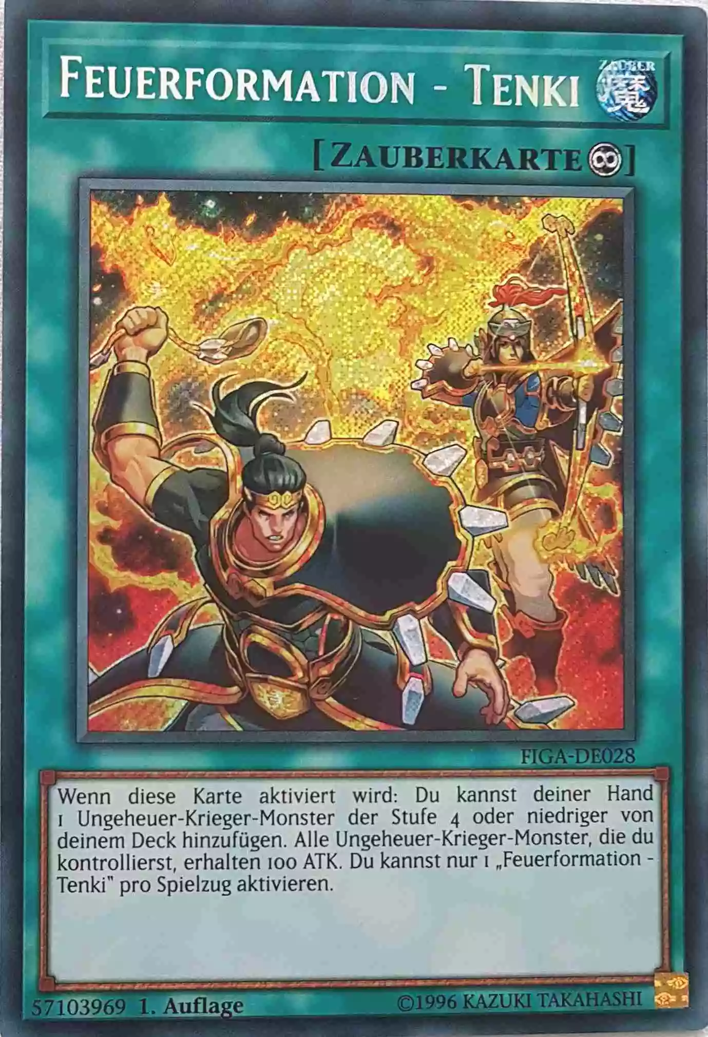 figa-de028-feuerformation-tenki-secret-rare Feuerformation - Tenki FIGA-DE028 ist in Secret Rare Yu-Gi-Oh Karte aus Fists of the Gadgets 1.Auflage