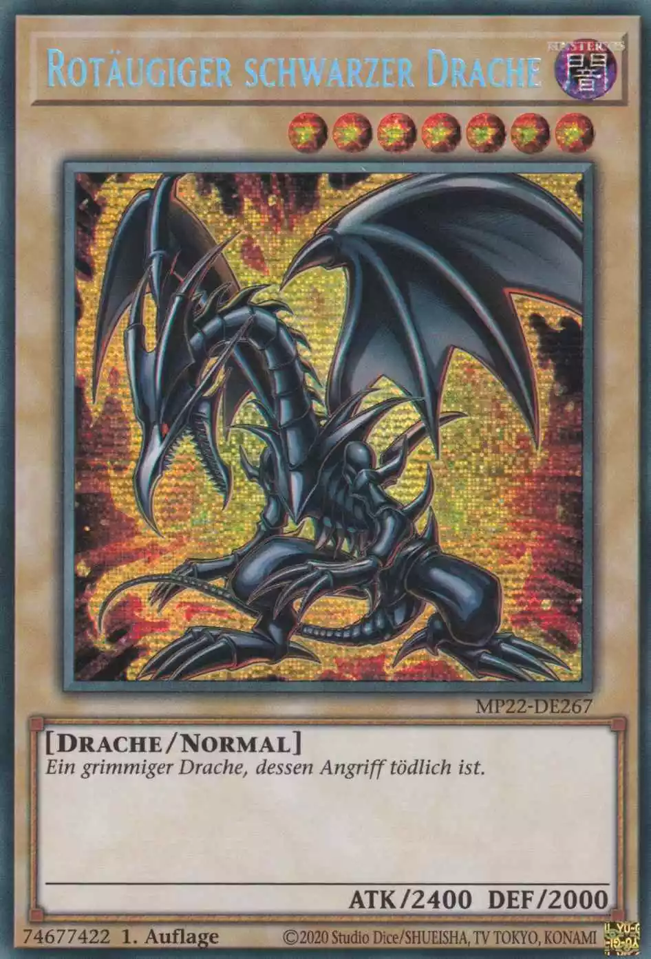 Rotäugiger schwarzer Drache MP22-DE267 ist in Prismatic Secret Rare Yu-Gi-Oh Karte aus Tin of the Pharaoh’s Gods 1.Auflage