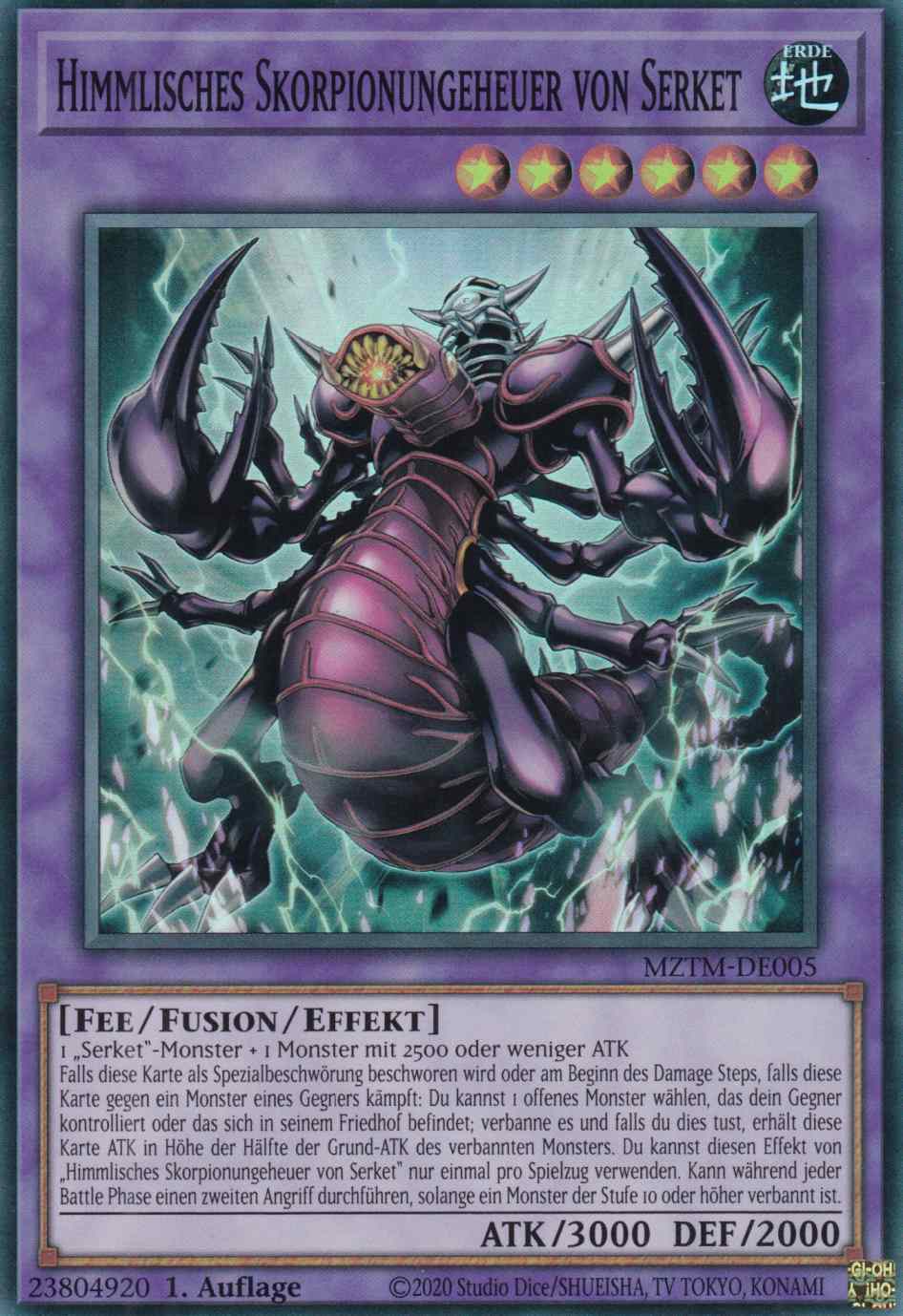 Himmlisches Skorpionungeheuer von Serket MZTM-DE005 ist in Super Rare Yu-Gi-Oh Karte aus Maze of the Master 1.Auflage