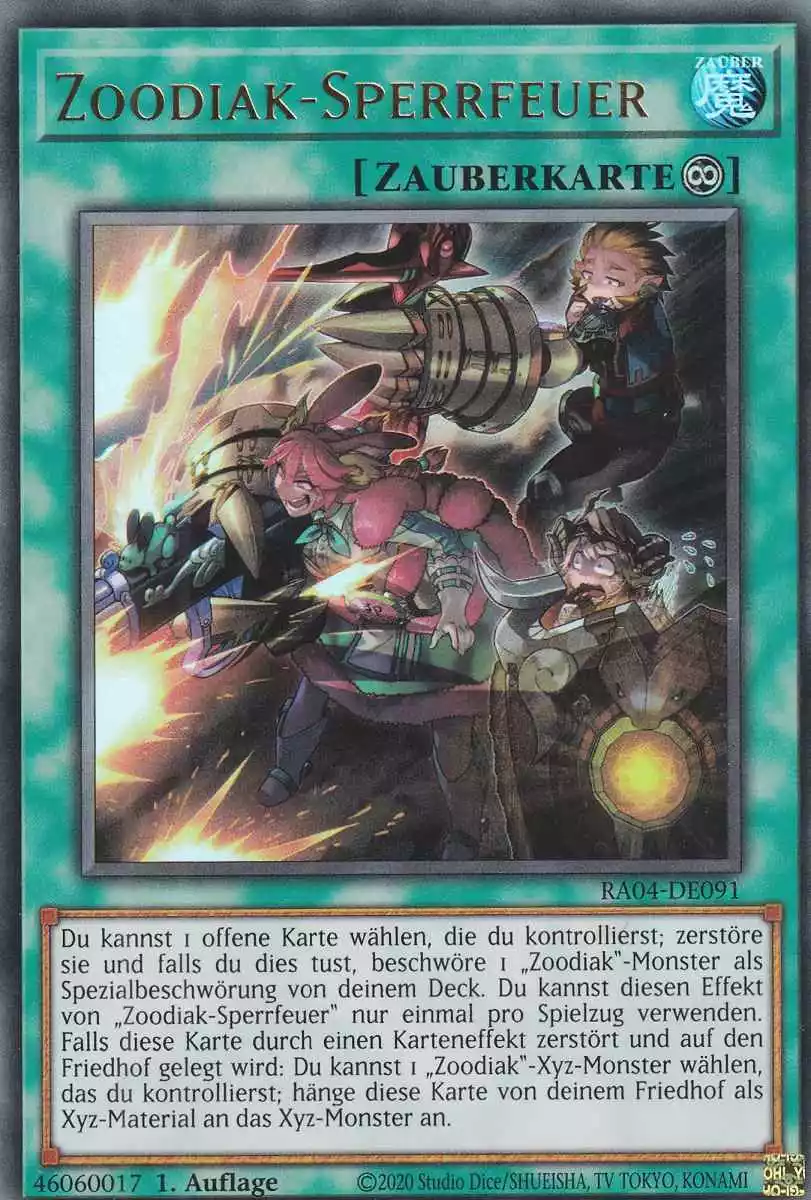 Zoodiak-Sperrfeuer Ultra Rare RA04-DE091 Yugioh Karte Zoodiak-Sperrfeuer RA04-DE091 ist in Ultra Rare Yu-Gi-Oh Karte aus Quarter Century Stampede 1.Auflage