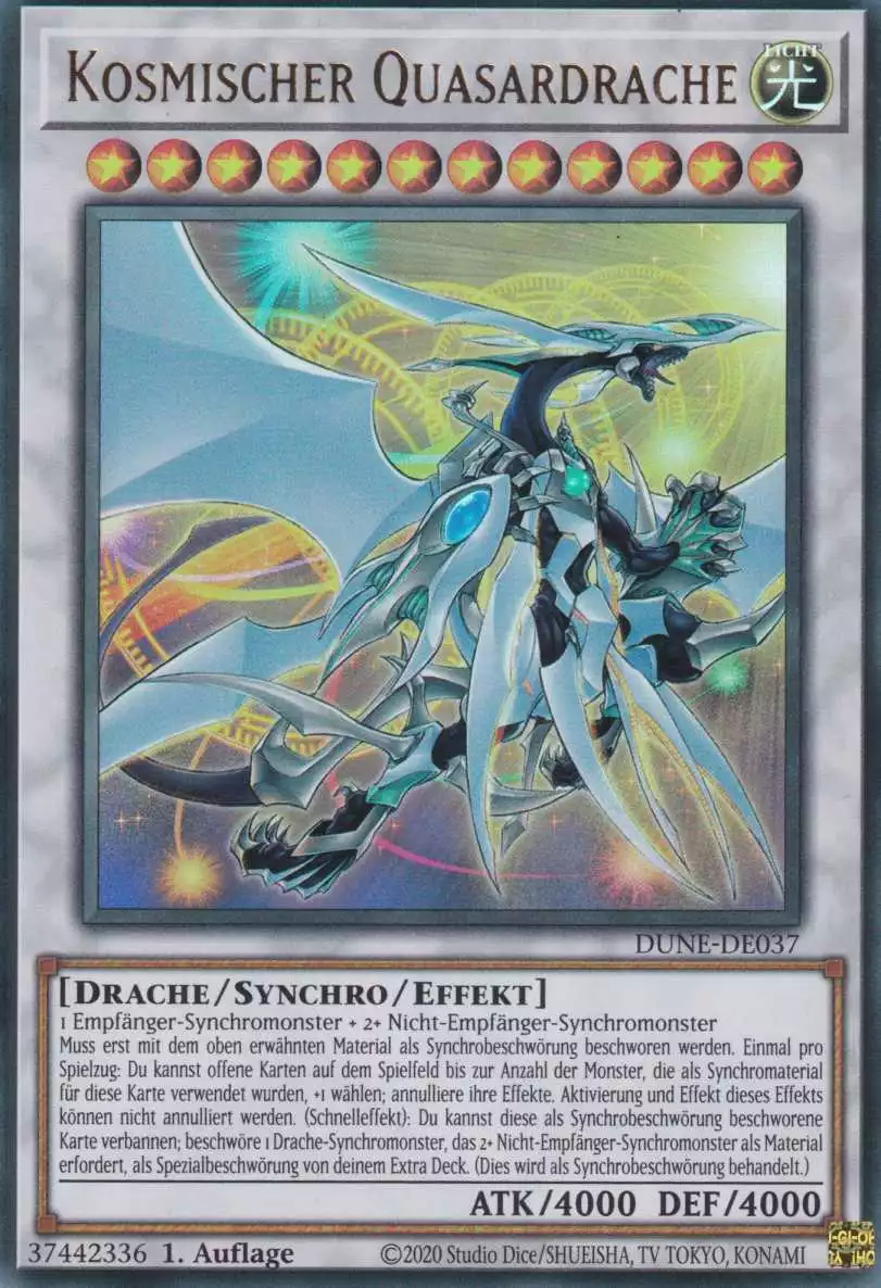Kosmischer Quasardrache DUNE-DE037 ist in Ultra Rare Yu-Gi-Oh Karte aus Duelist Nexus 1.Auflage