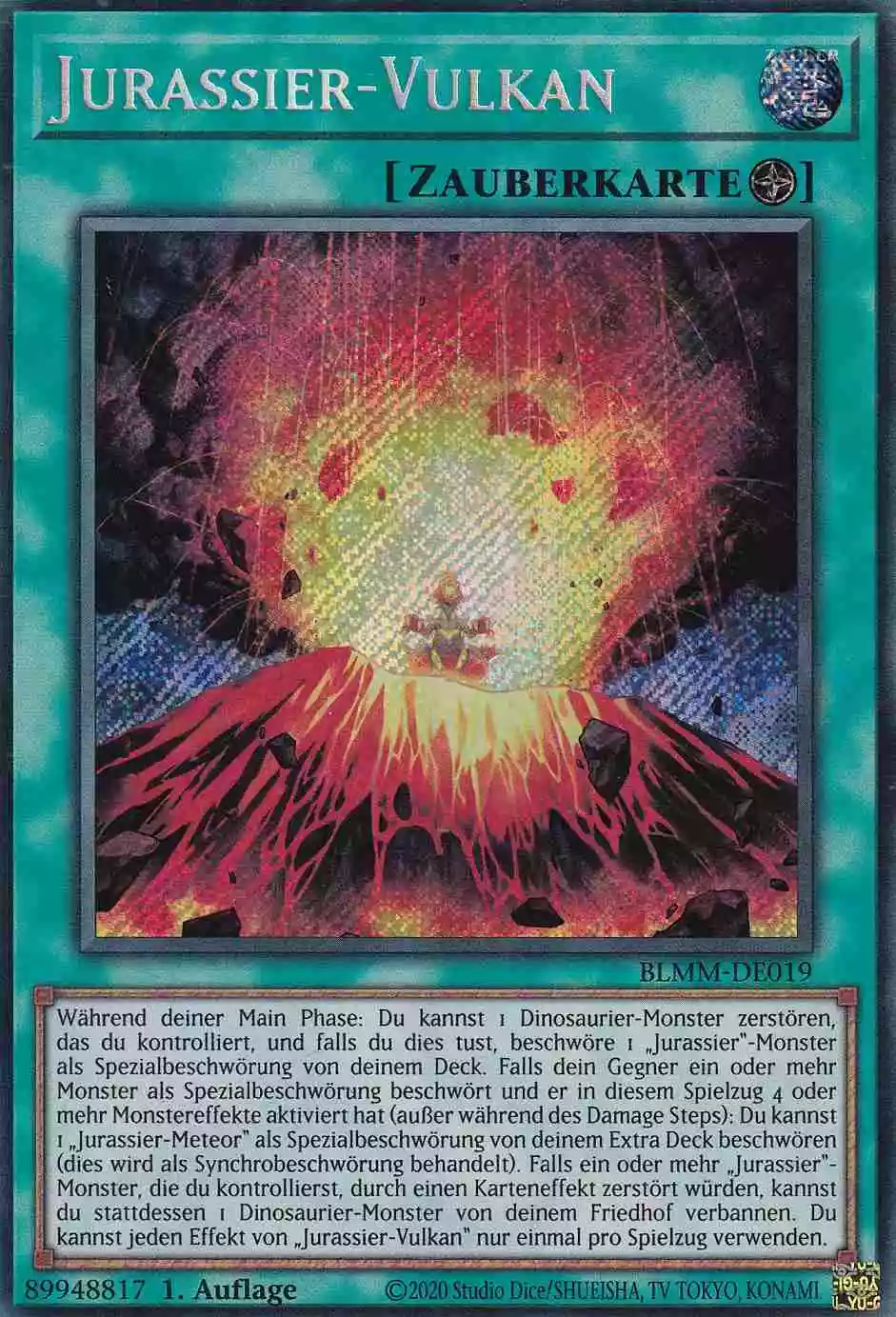 Jurassier-Vulkan BLMM-DE019 ist in Secret Rare Yu-Gi-Oh Karte aus Battles of Legend Monster Mayhem 1.Auflage