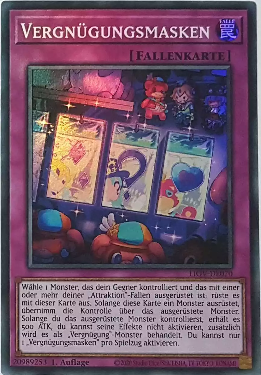 Vergnügungsmasken LIOV-DE070 ist in Super Rare Yu-Gi-Oh Karte aus Lightning Overdrive 1.Auflage