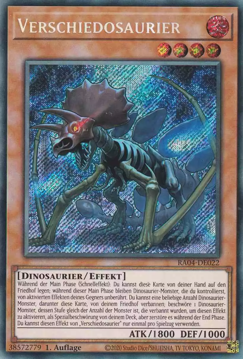 Verschiedosaurier RA04-DE022 ist in Secret Rare Yu-Gi-Oh Karte aus Quarter Century Stampede 1.Auflage