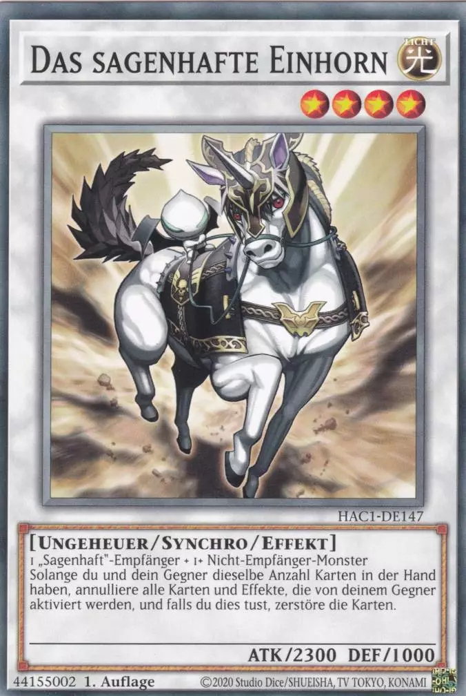 Das sagenhafte Einhorn HAC1-DE147 ist in Common Yu-Gi-Oh Karte aus Hidden Arsenal Chapter 1 1.Auflage