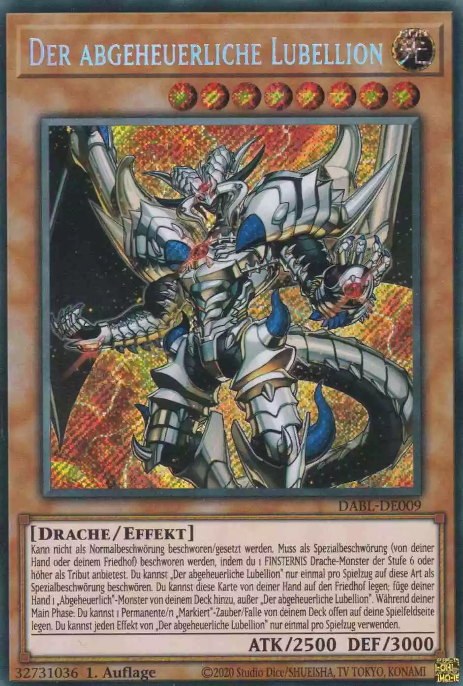 Der abgeheuerliche Lubellion DABL-DE009 ist in Secret Rare Yu-Gi-Oh Karte aus Darkwing Blast 1.Auflage