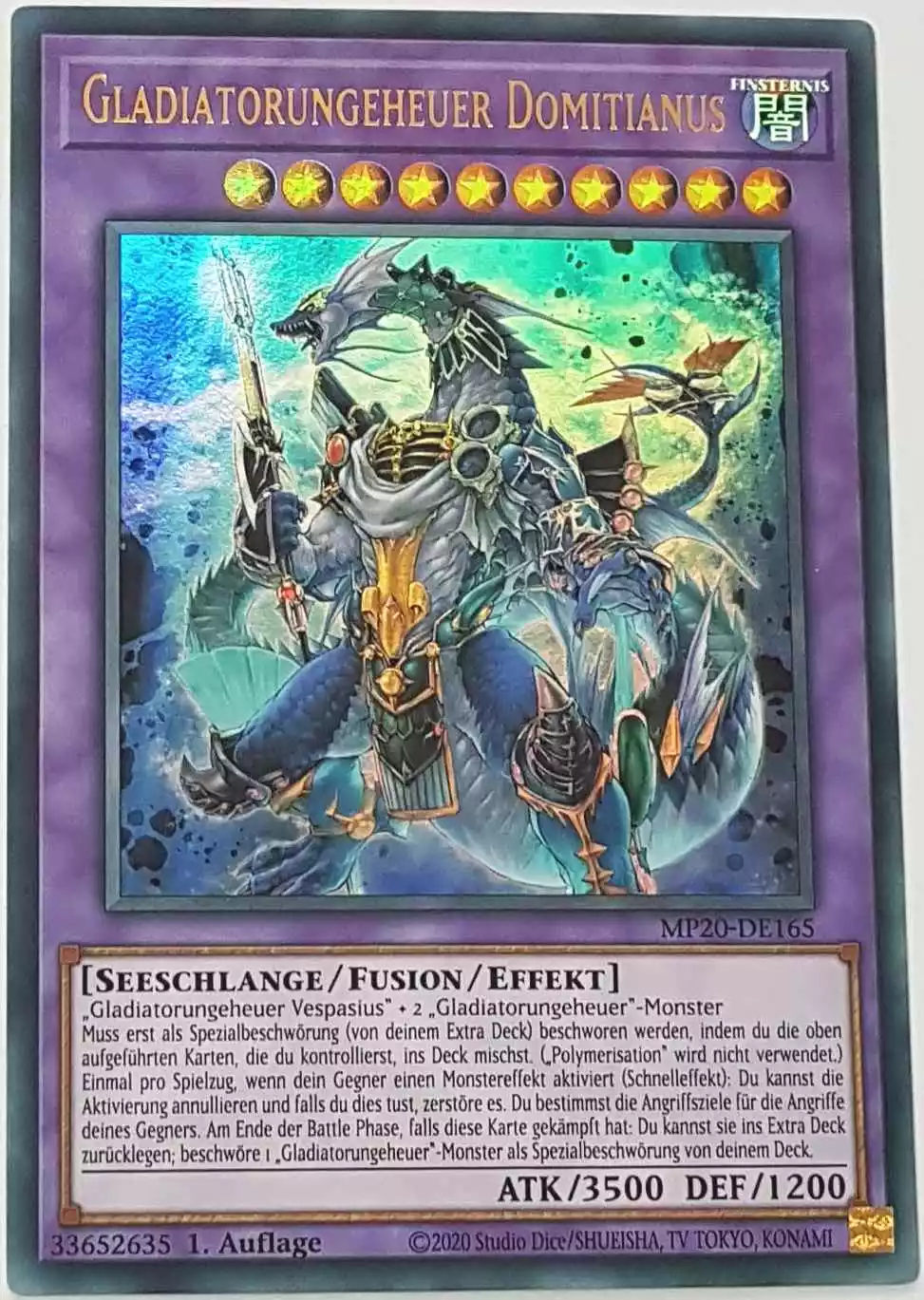 Gladiatorungeheuer Domitianus MP20-DE165 ist in Ultra Rare Yu-Gi-Oh Karte aus 2020 Tin of Lost Memories 1.Auflage