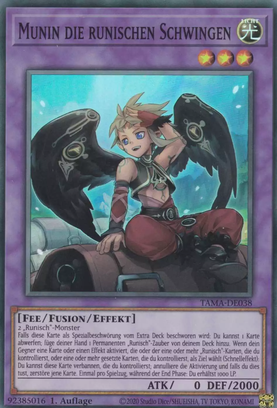 Munin die runischen Schwingen TAMA-DE038 ist in Super Rare Yu-Gi-Oh Karte aus Tactical Masters 1.Auflage