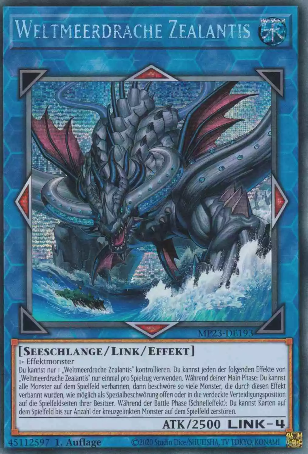 Weltmeerdrache Zealantis MP23-DE193 ist in Prismatic Secret Rare Yu-Gi-Oh Karte aus 25th Anniversary Tin Dueling Heroes 1.Auflage