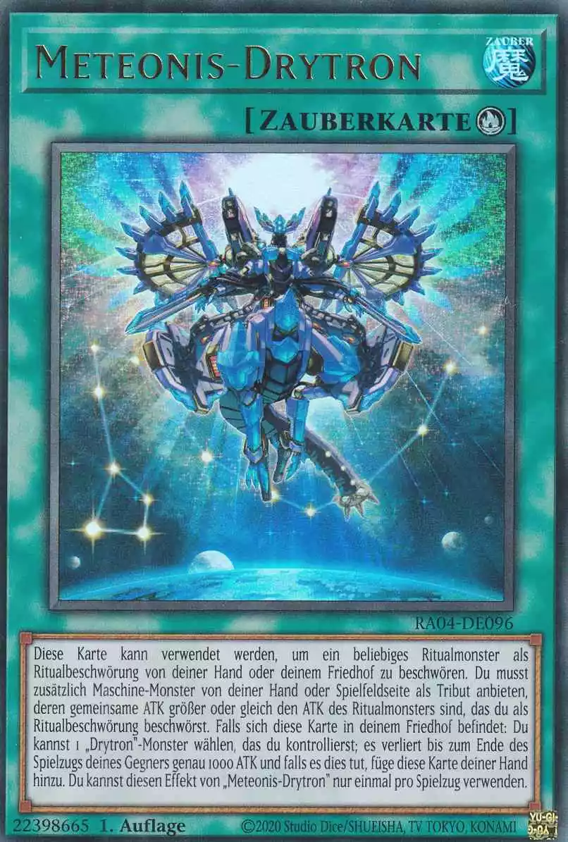 Meteonis-Drytron Ultra Rare RA04-DE096 Yugioh Karte Meteonis-Drytron RA04-DE096 ist in Ultra Rare Yu-Gi-Oh Karte aus Quarter Century Stampede 1.Auflage