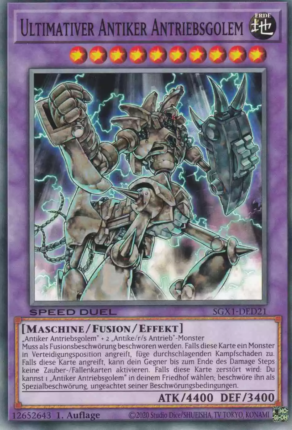 Ultimativer Antiker Antriebsgolem SGX1-DED21 ist in Common Yu-Gi-Oh Karte aus Speed Duel GX Duel Academy Box 1.Auflage