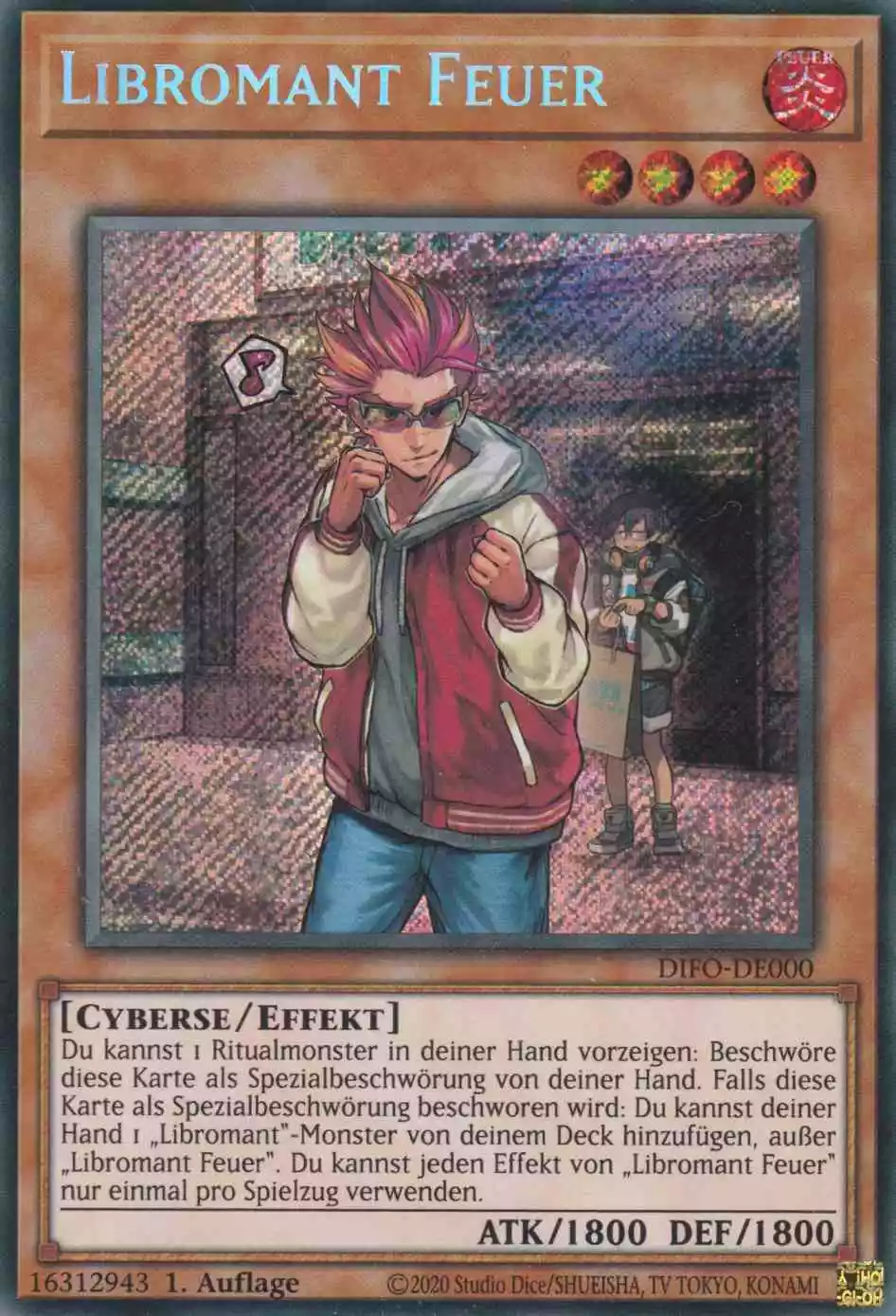 difo-de000-libromant-feuer-secret-rare-dimension-force Libromant Feuer DIFO-DE000 ist in Secret Rare Yu-Gi-Oh Karte aus Dimension Force 1.Auflage