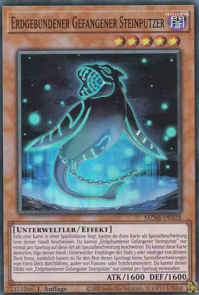 Erdgebundener Gefangener Steinputzer MZMI-DE028 ist in Super Rare Yu-Gi-Oh Karte aus Maze of Millennia 1.Auflage