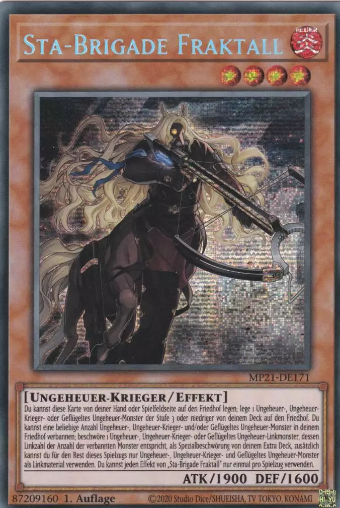Sta-Brigade Fraktall MP21-DE171 ist in Prismatic Secret Rare Yu-Gi-Oh Karte aus Tin of Ancient Battles 1.Auflage