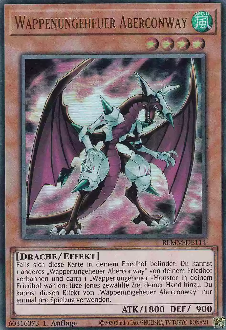 Wappenungeheuer Aberconway Ultra Rare BLMM-DE114 Yugioh Karte Wappenungeheuer Aberconway BLMM-DE114 ist in Ultra Rare Yu-Gi-Oh Karte aus Battles of Legend Monster Mayhem 1.Auflage