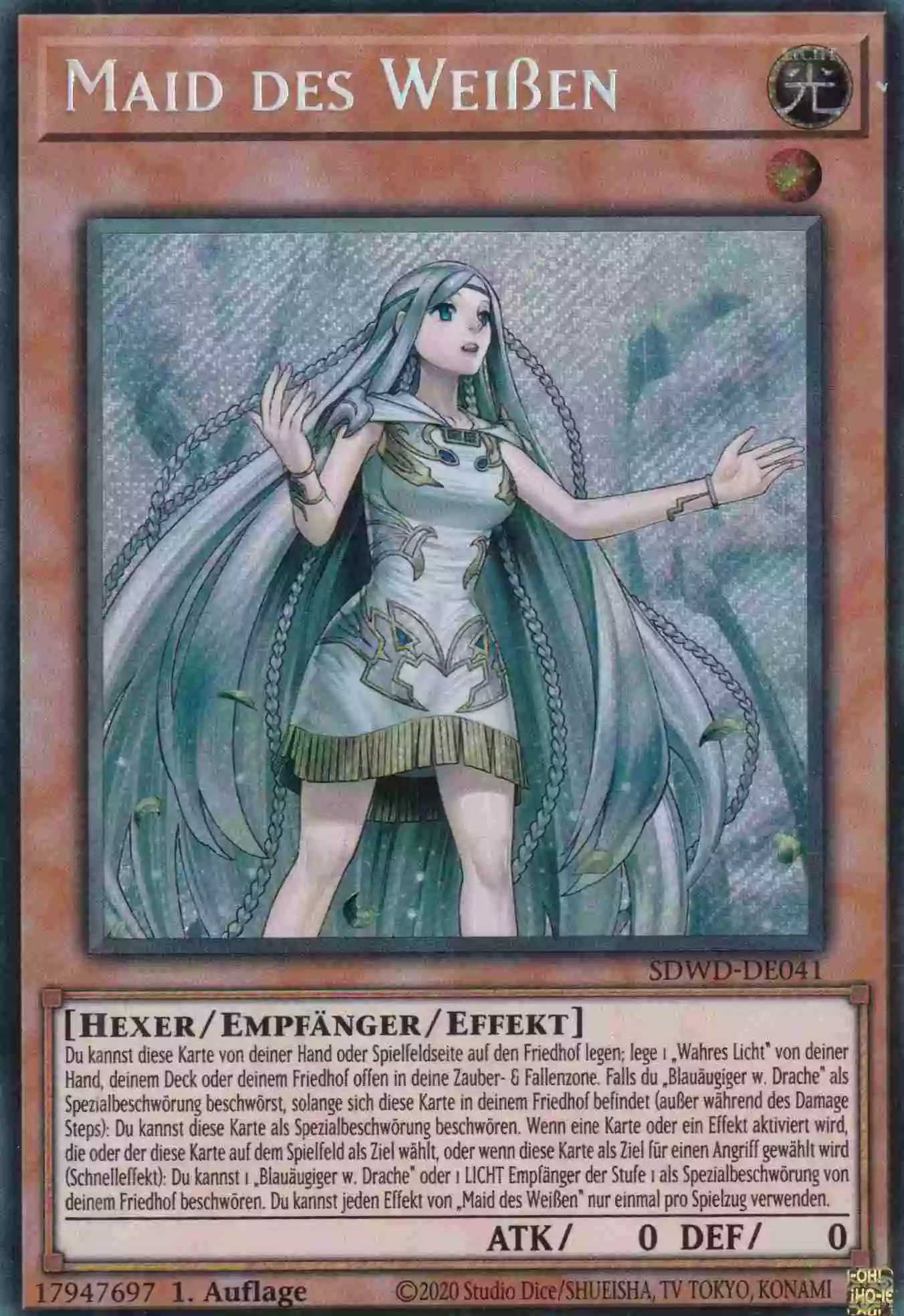 Maid des Weißen SDWD-DE041-SCR ist in Secret Rare Yu-Gi-Oh Karte aus Blue-Eyes White Destiny 1.Auflage