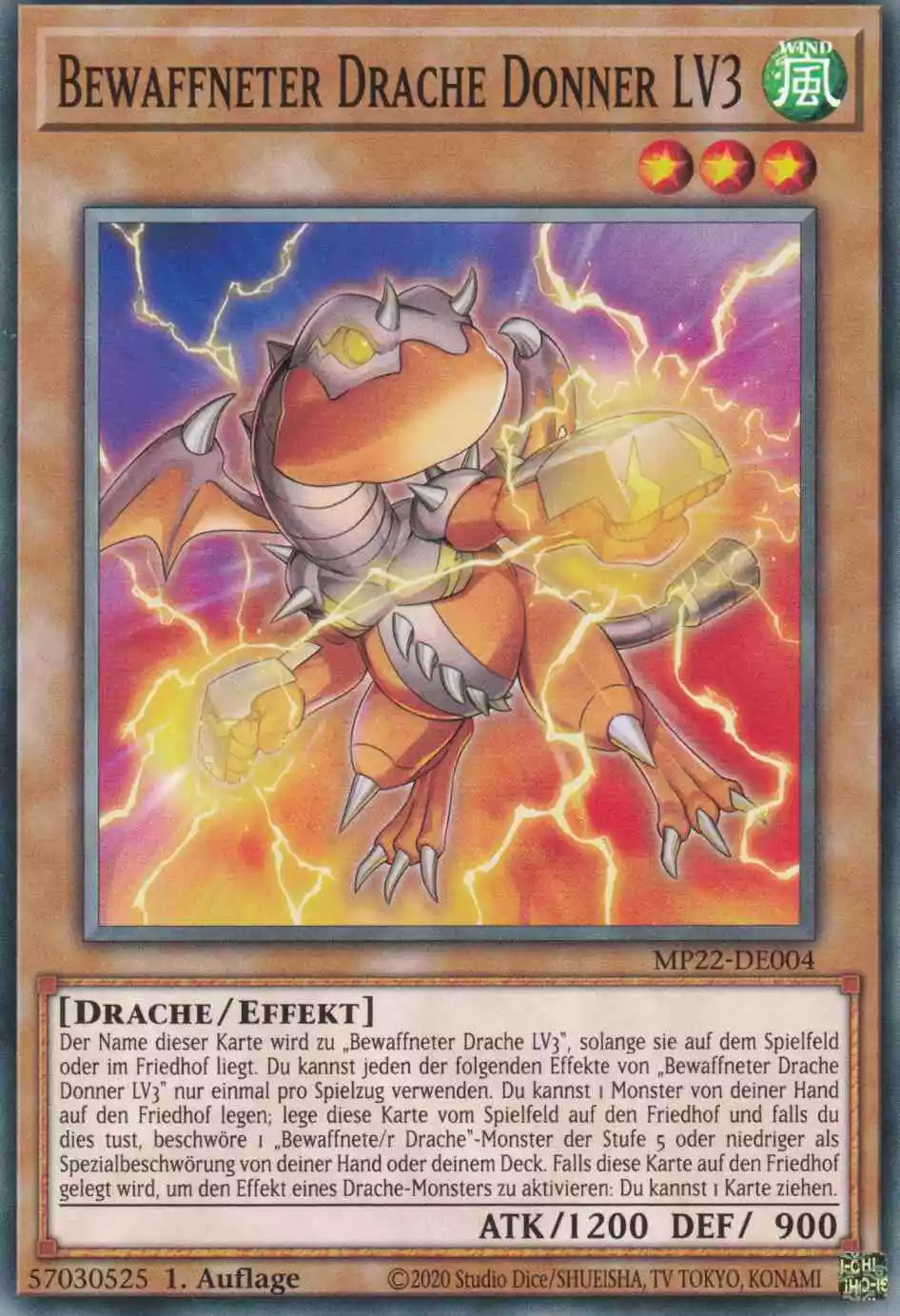 Bewaffneter Drache Donner LV3 MP22-DE004 ist in Common Yu-Gi-Oh Karte aus Tin of the Pharaoh’s Gods 1.Auflage