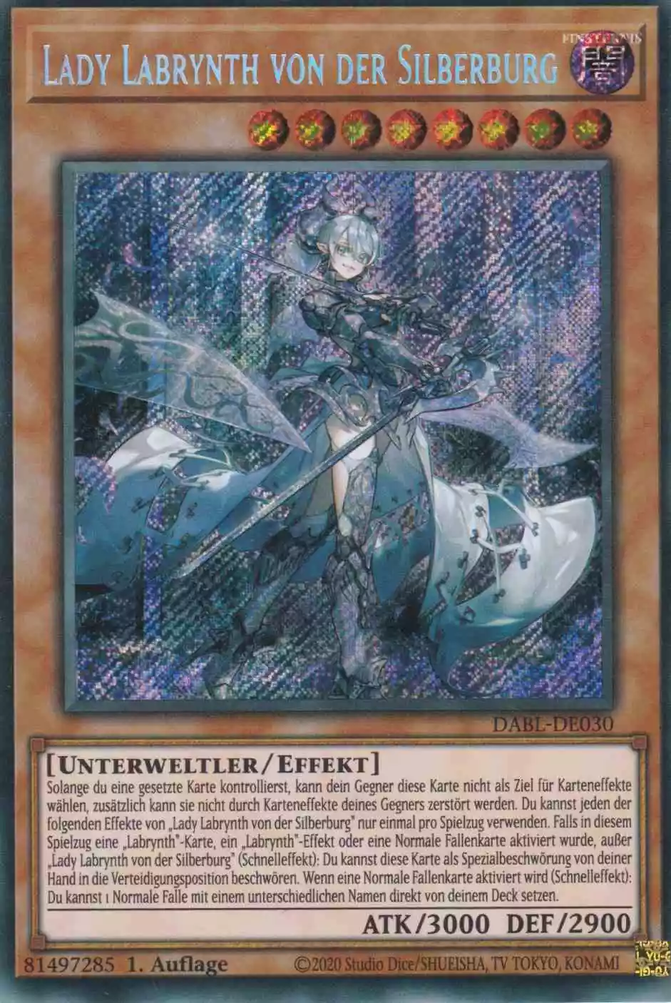 Lady Labrynth von der Silberburg DABL-DE030 ist in Secret Rare Yu-Gi-Oh Karte aus Darkwing Blast 1.Auflage