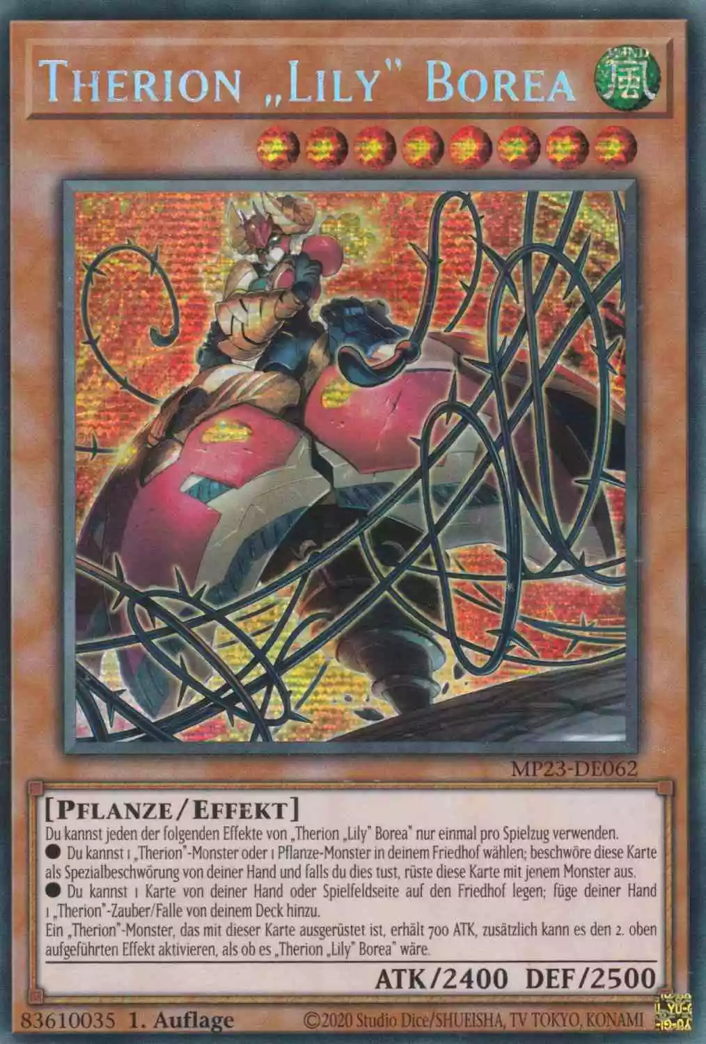 Therion „Lily“ Borea MP23-DE062 ist in Prismatic Secret Rare Yu-Gi-Oh Karte aus 25th Anniversary Tin Dueling Heroes 1.Auflage