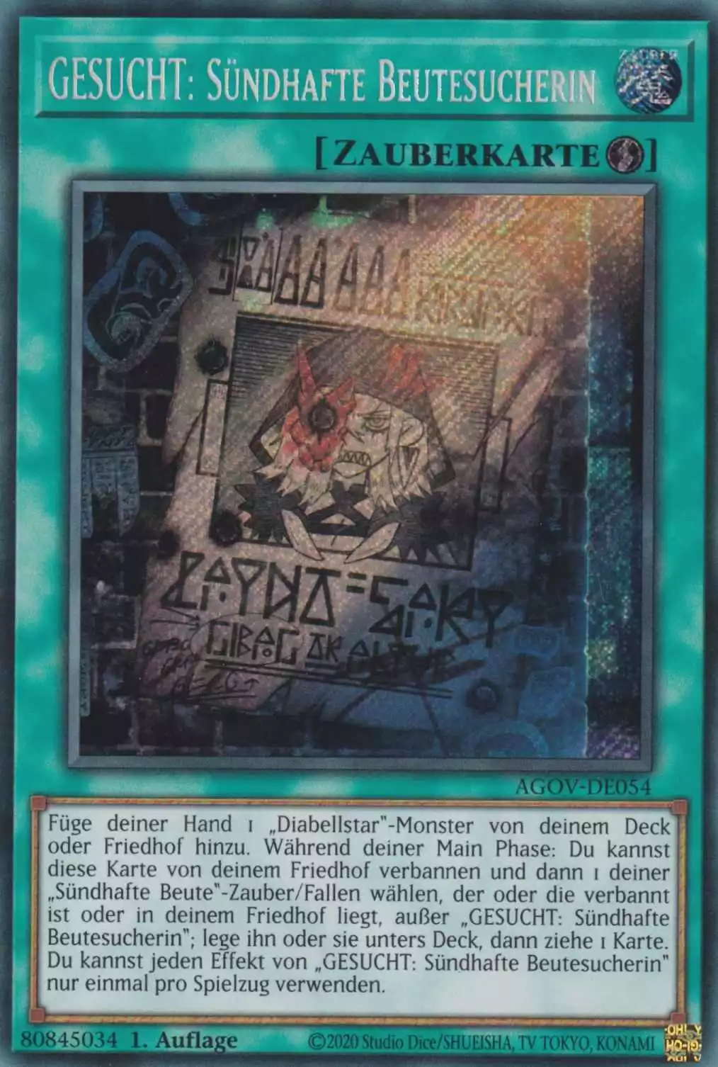 GESUCHT: Sündhafte Beutesucherin AGOV-DE054 ist in Secret Rare Yu-Gi-Oh Karte aus Age of Overlord 1.Auflage