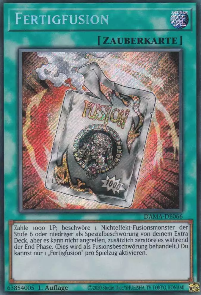 Fertigfusion DAMA-DE066 ist in Secret Rare Yu-Gi-Oh Karte aus Dawn of Majesty 1.Auflage