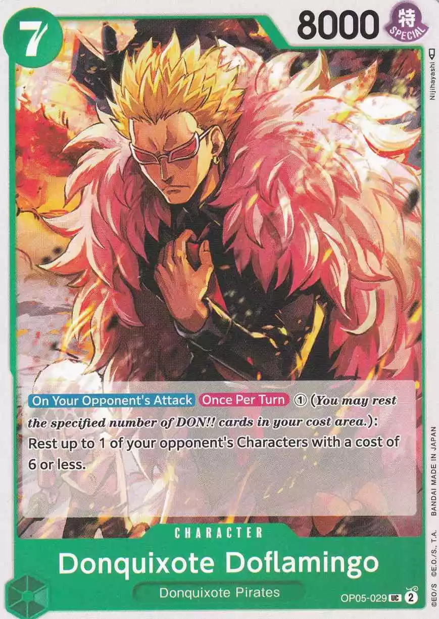 Donquixote Doflamingo OP05-029 ist in Uncommon. Die One Piece Karte ist aus Awakening of the New Era in Normal Art.