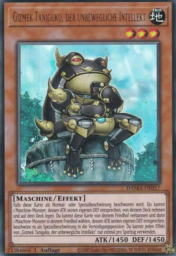 Gizmek Taniguku, der unbewegliche Intellekt DAMA-DE017 ist in Ultra Rare Yu-Gi-Oh Karte aus Dawn of Majesty 1.Auflage