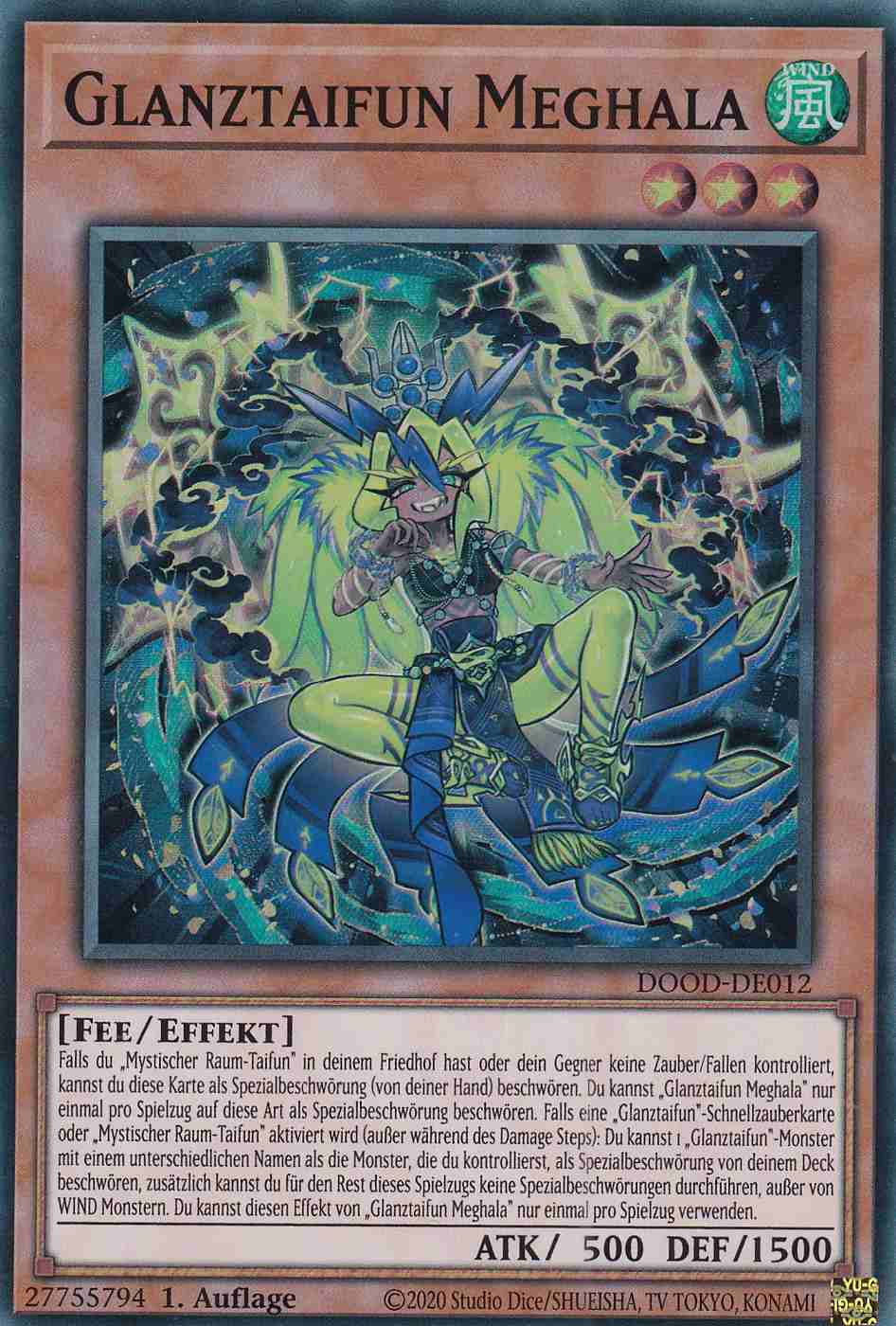 Glanztaifun Meghala DOOD-DE012 ist in Super Rare Yu-Gi-Oh Karte aus Doom of Dimensions 1.Auflage