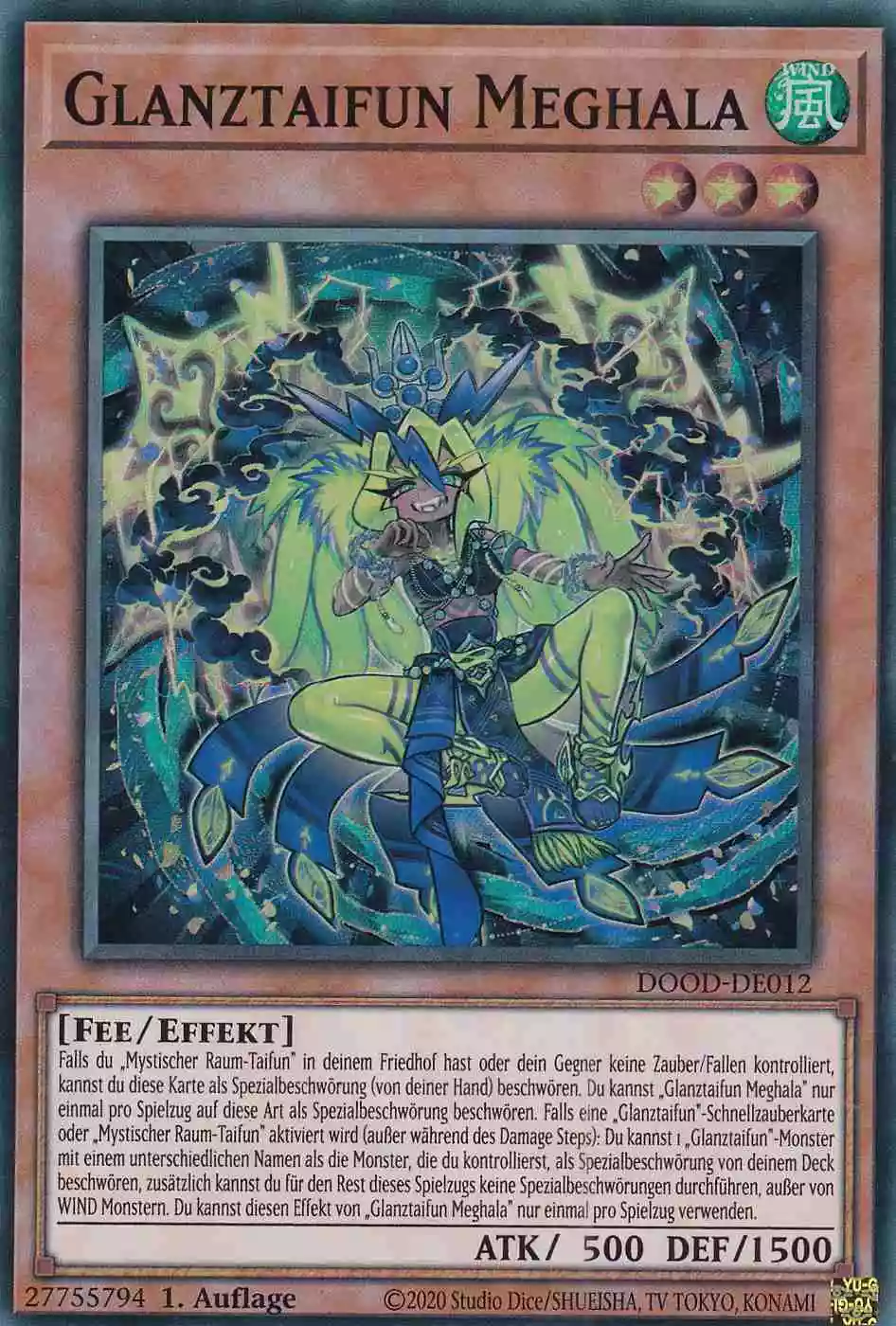 Glanztaifun Meghala DOOD-DE012 ist in Super Rare Yu-Gi-Oh Karte aus Doom of Dimensions 1.Auflage